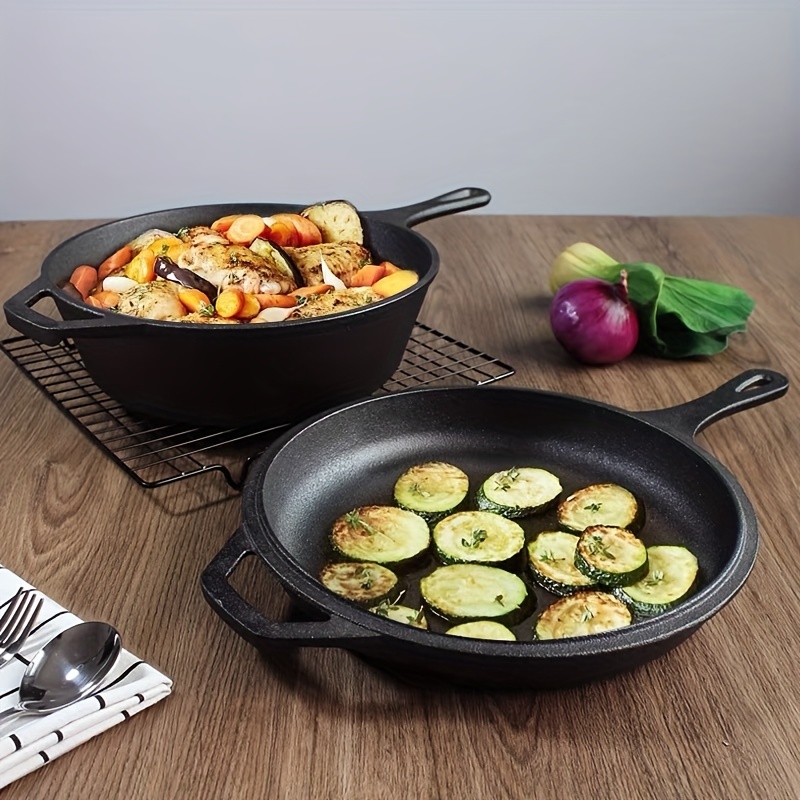  Juego de 3 mini sartenes de hierro fundido presazonadas  resistentes, aptas para horno, color negro : Hogar y Cocina