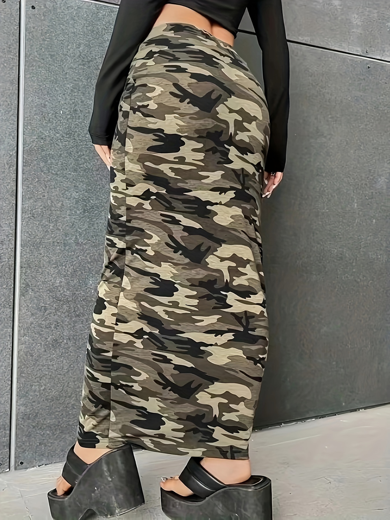 Plus Size Camo Print Skirt Casual Drawstring Bodycon Temu