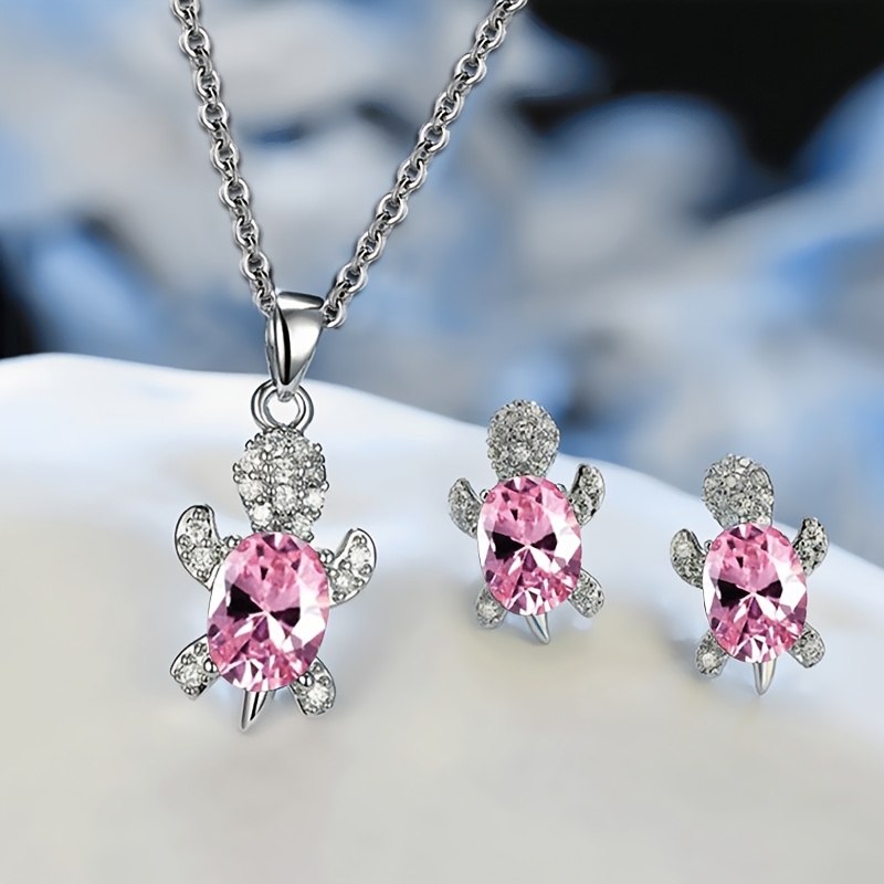 Pink Crystal Fashion Pendants Necklace Earrings Sets for Women