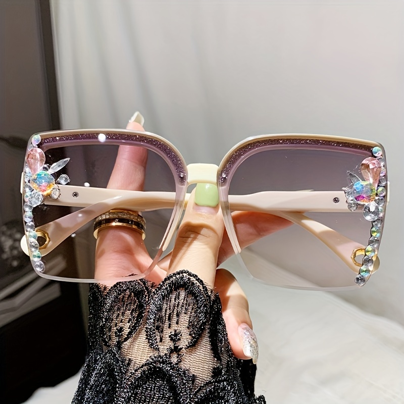 Women's Retro Rhinestone Decor Rectangle Sunglasses - Perfect For Outdoor  Wear! - Temu