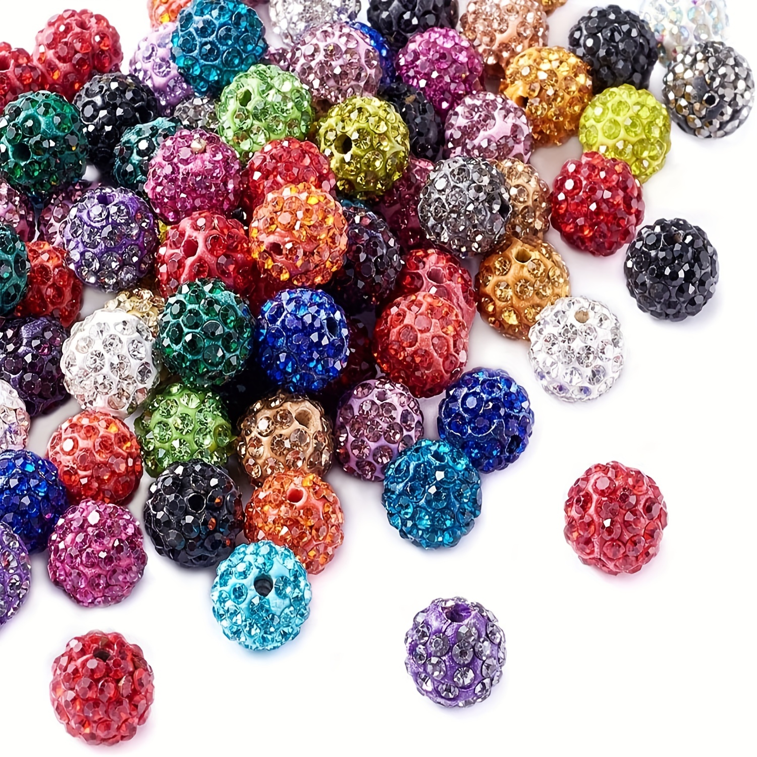 

100pcs 10mm Mixed Color Glass Rhinestone Clay Pave Round Beads, Disco Style Crystal Shamballa Beads For Diy Bracelet Necklace Other Hanging Decor Jewelry Making Crafts