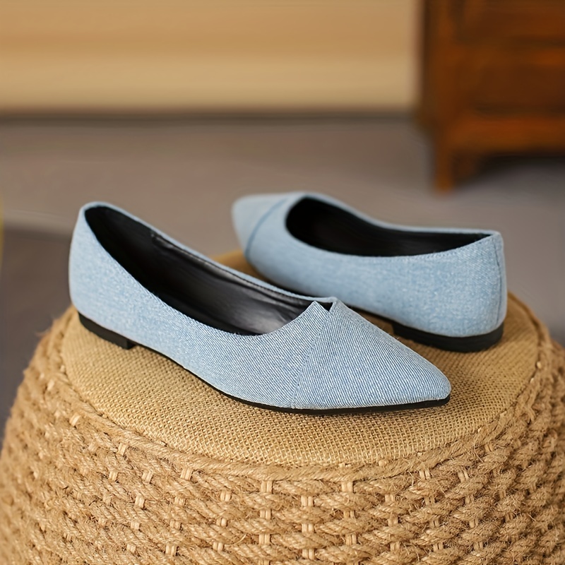 Women's Solid Denim Point Toe Flat Shoes