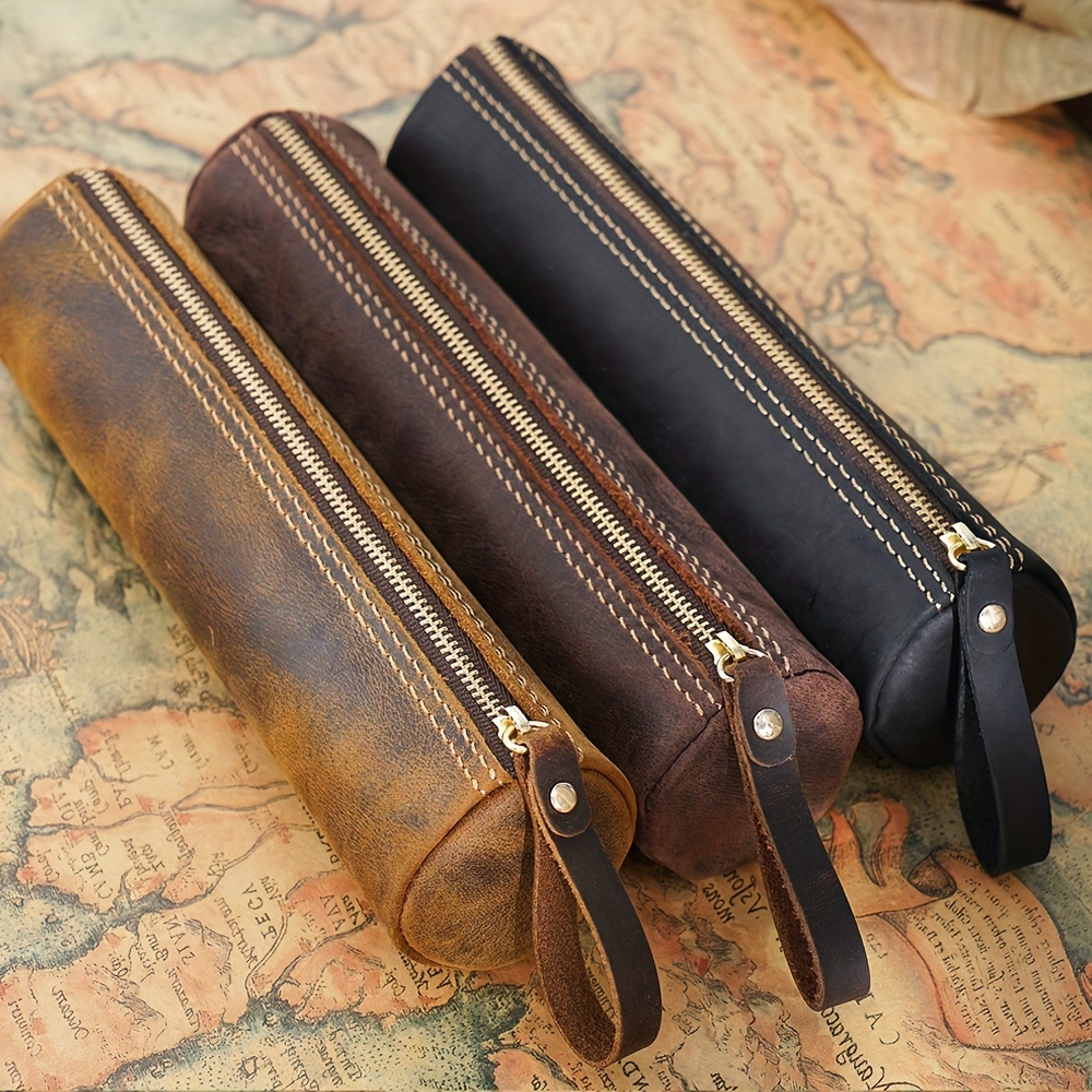 Creative Treasure Map Retro Pencil Case Leather Large Capacity Roll Pencil  Bag Embossed Buckle Simple Stationery Box Roll Portable Pencil Drawing Bag  Pen Holder - Temu