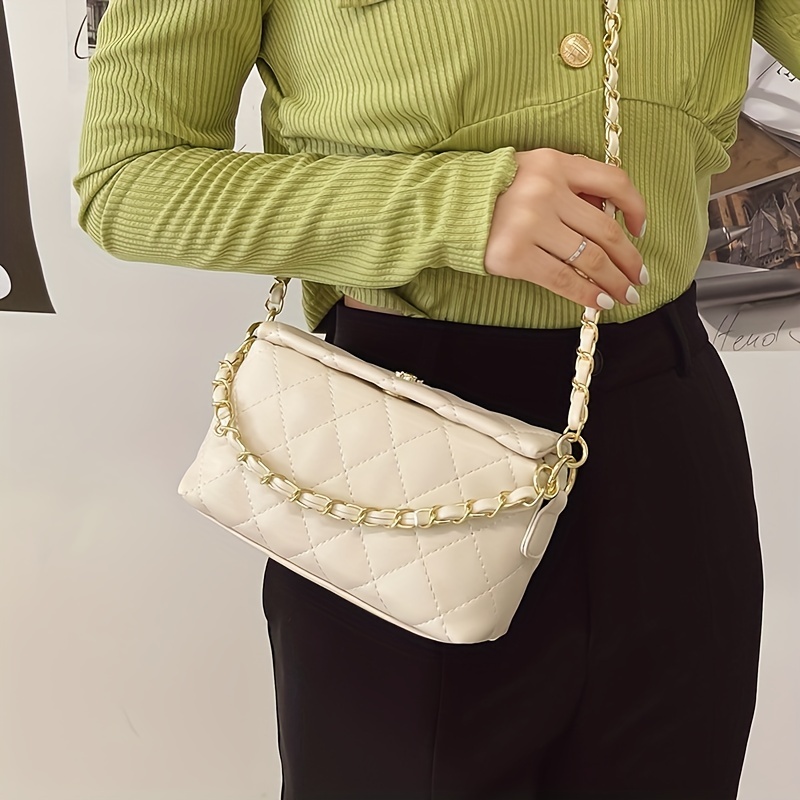 Elegant Square Bag Solid Color Flap Top Handle PU