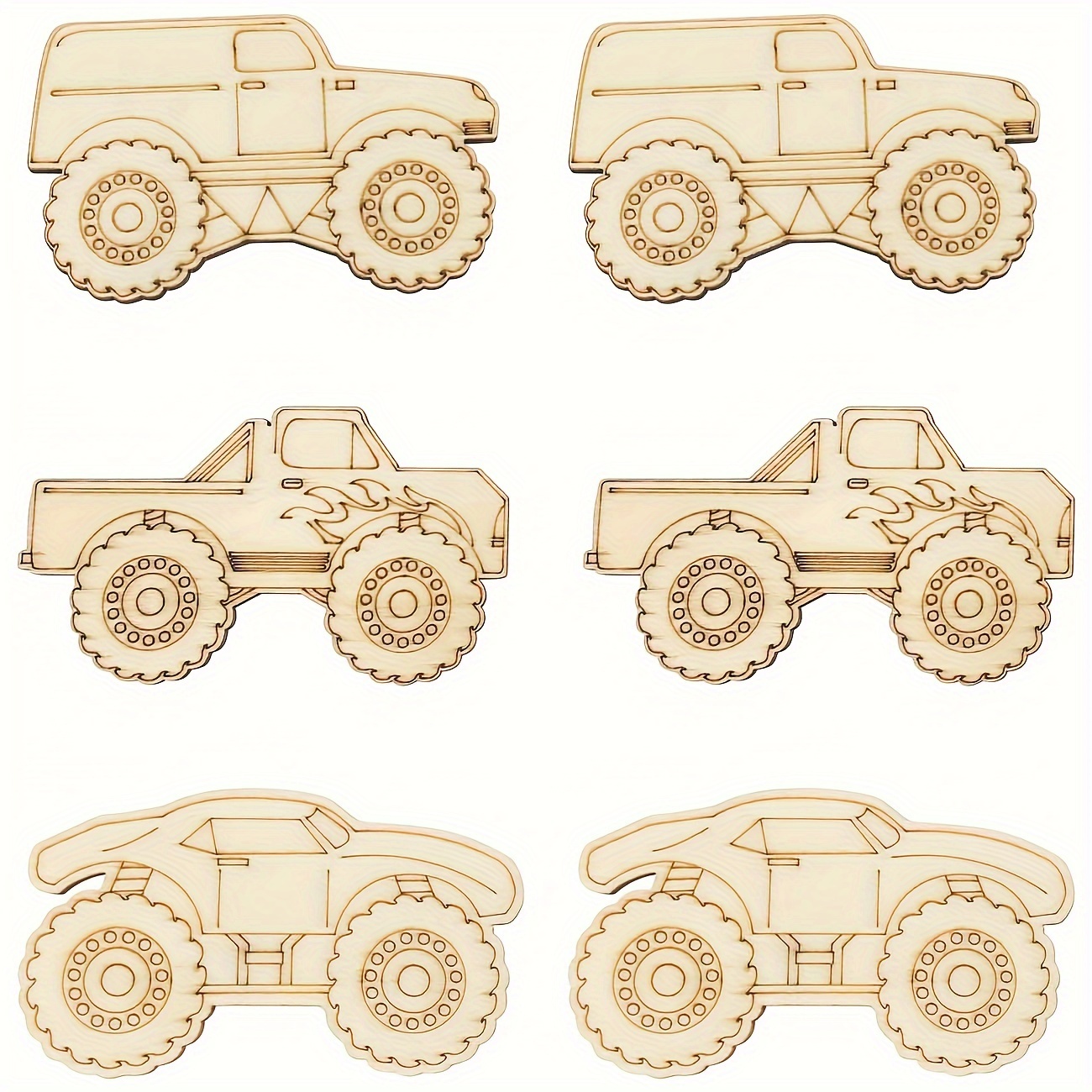 

21pcs Diy Wooden Monster Truck Craft Kit - Unfinished Cutouts For Painting, Party Favors & Home Decor