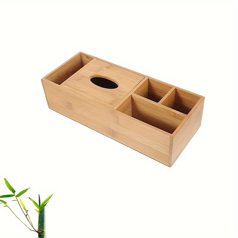 1pc Multi Functional Bamboo Tissue Box, Living Room Bedroom Remote Control  Organizer, Coffee Table Storage Box, Pen Holder Box, Desk, Paper Drawer Box