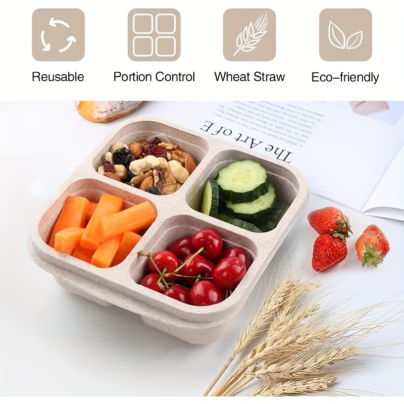 Wheat Straw Convenient Snack Container Set With 4-cell, Food