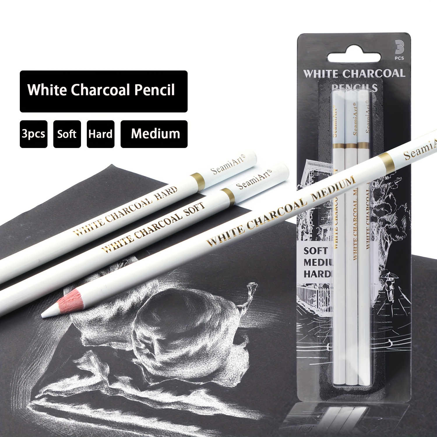  PENINSULA LOVE 12pcs White Charcoal Pencils Sketch Highlight  Pencil HB Charcoal Drawing Set White Chalk Pencil for Artists Professionals  Beginners Drawing Sketching Shading Blending : Arts, Crafts & Sewing
