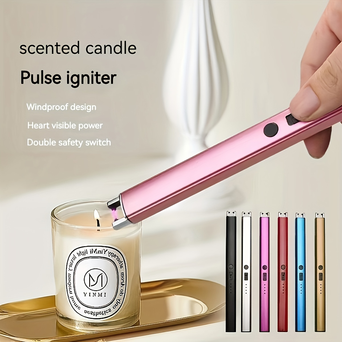 Electric Candle Lighter Long Pen Shape Windproof Pulse Arc Lighers USB  Rechargeable for Candle Kitchen Fireplace Camping BBQ (Silver)