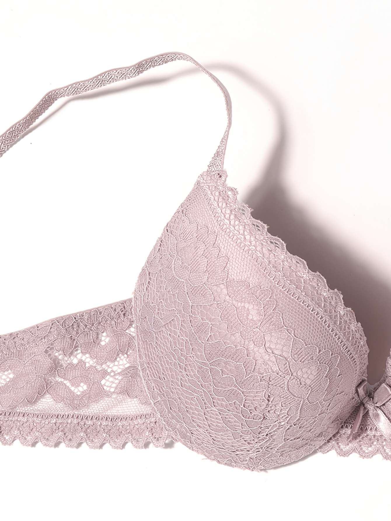 Lace Embroidery Push Padded Bra Small Center Bow Comfort Bra