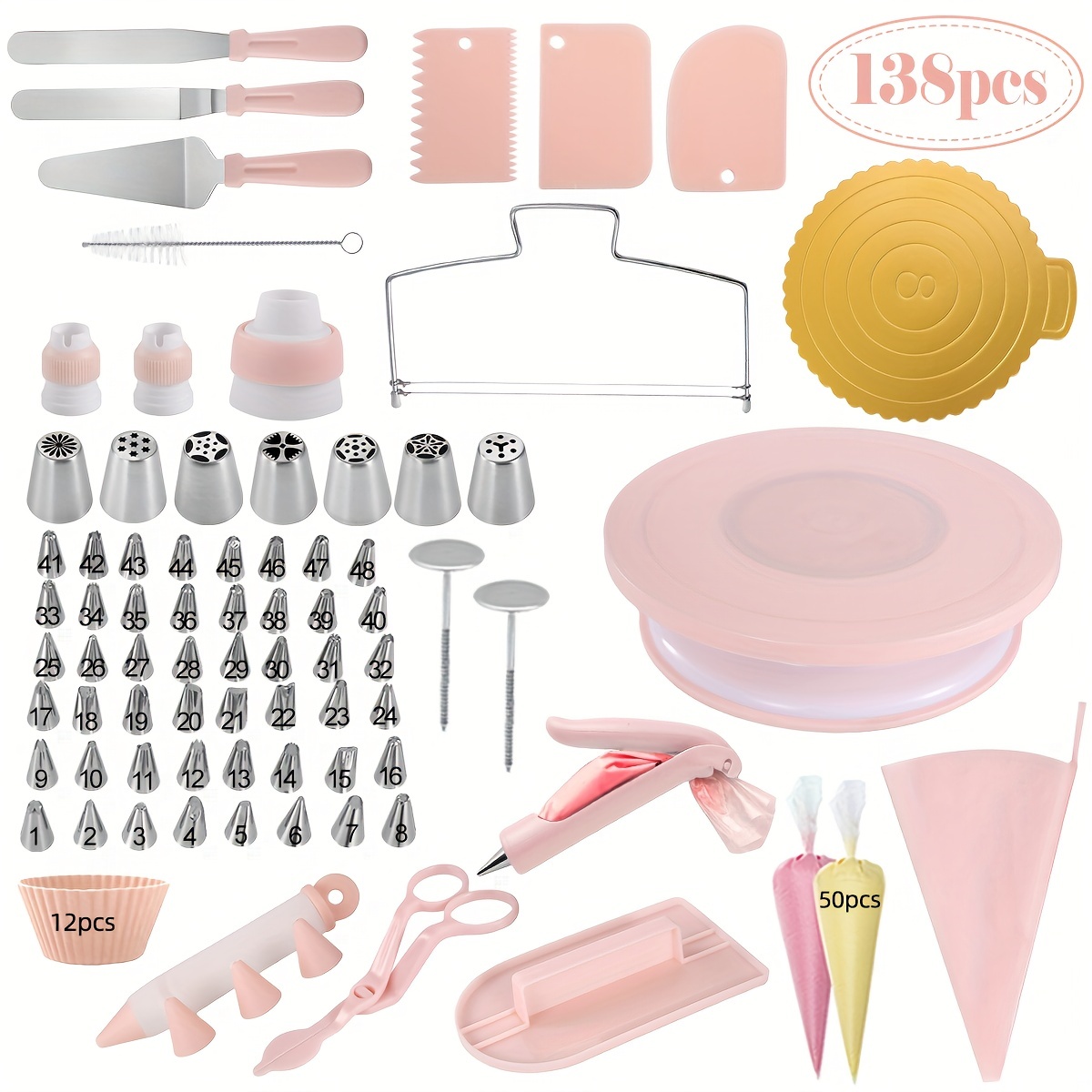 Cake Decorating Kit,132Pcs Cake Decorating Tools with Cake Turntable Stand  Icing Piping Bags and Tips Set Baking Supplies Set for Beginner and Cake-Lover  