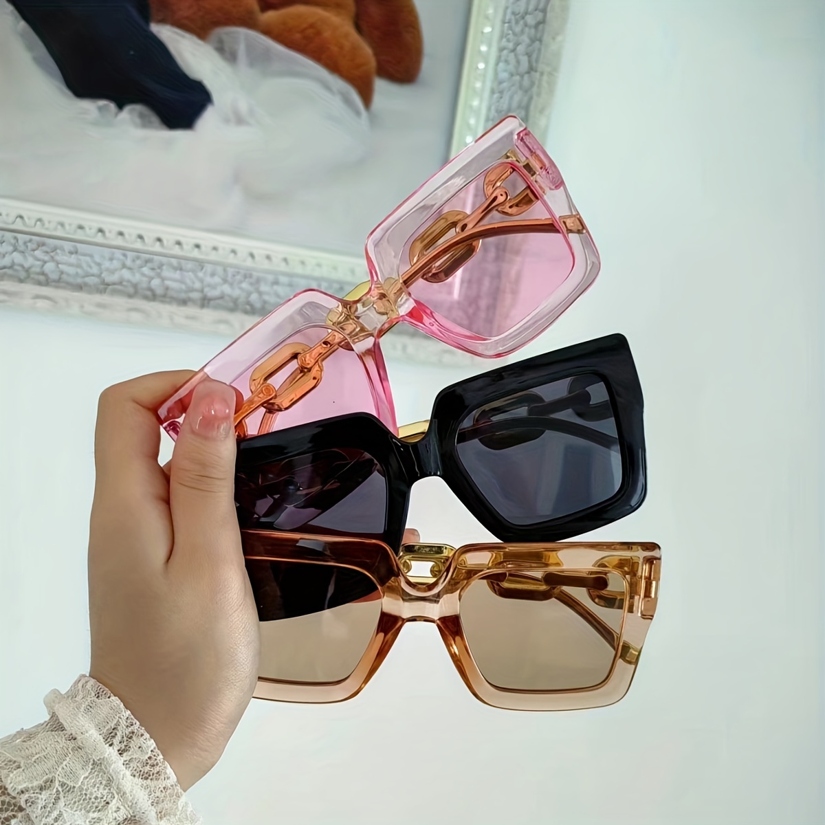 Fashion Square Women Luxury Sunglasses Vintage Brand Designer Color Block  Eyewear Men Rivets Black Clear Lens Sun Glasses _ - AliExpress Mobile