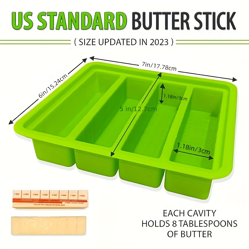4 Cavities Silicone Butter Mold,Butter Molds Tray with  Lid,Food Grade Silicone Spatulas,Rectangle Container for Brownies,Homemade  Butter,Herbed,Garlic Butter: Butter Dishes