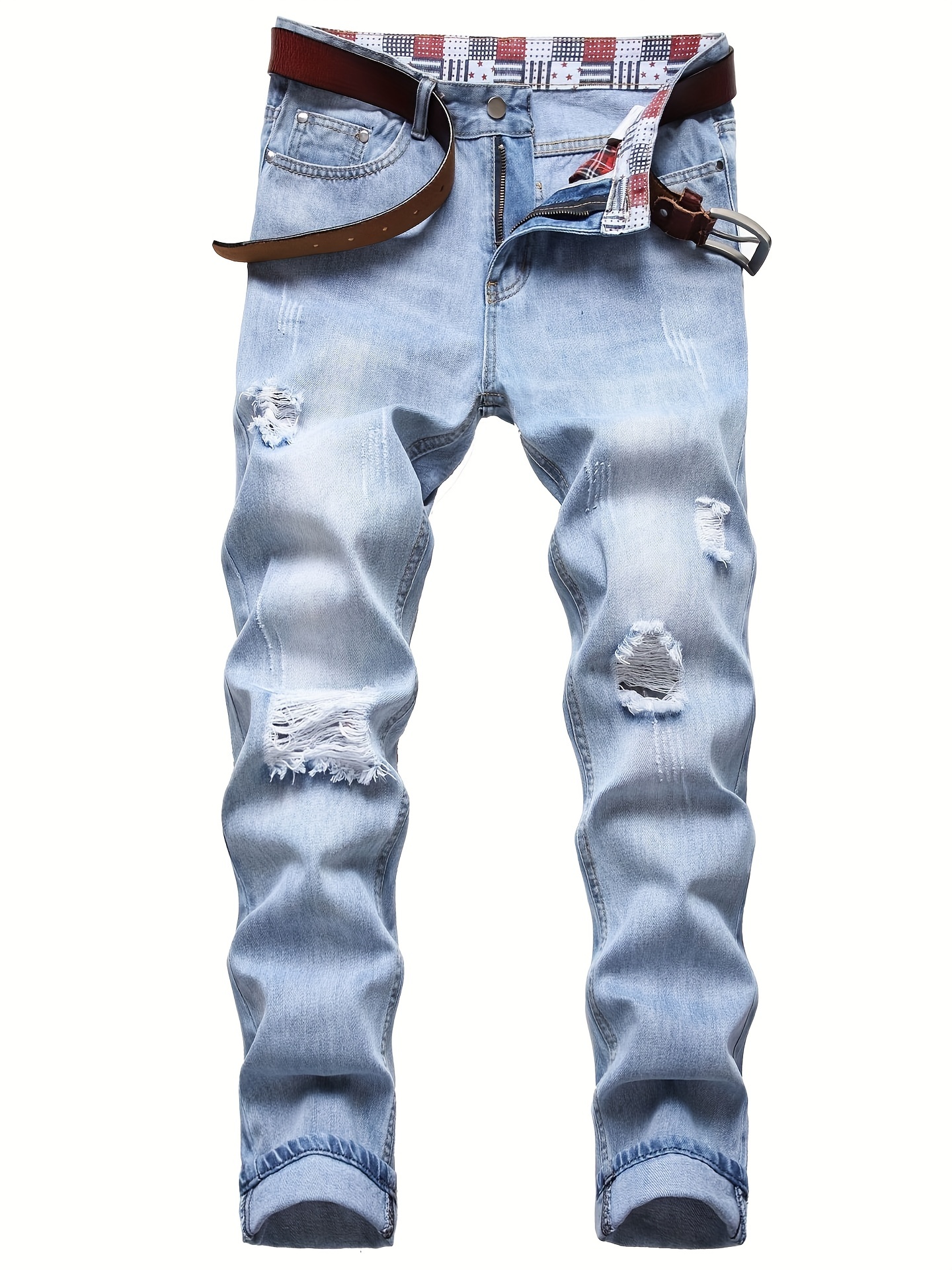 Slim Fit Ripped Jeans, Men's Casual Street Style Distressed Denim Pants