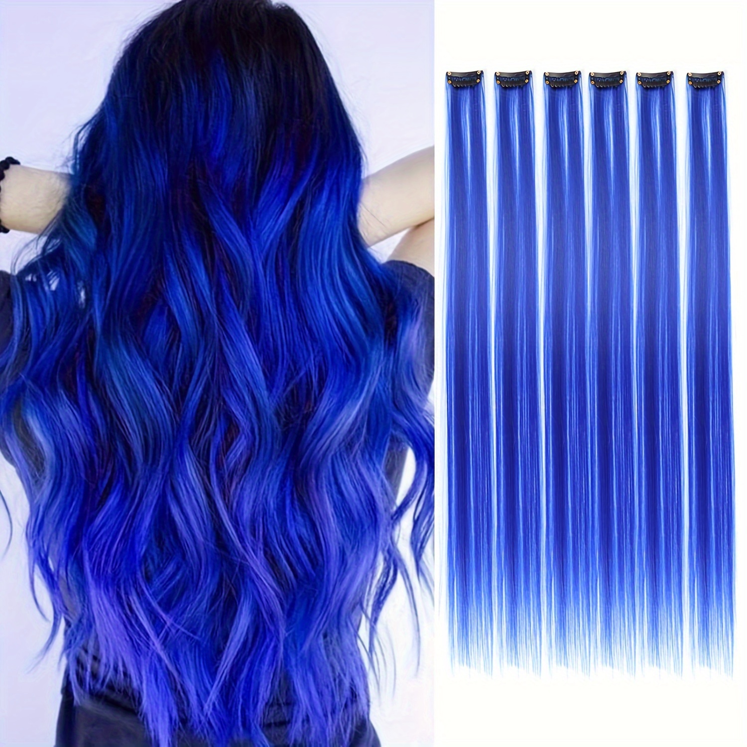 E-shop 6er-Set Farbige Clip-In Haarverlängerungen, 22 Zoll Bunte Synthetische Gerade Haarverlängerungen Clip-In für Frauen, Party, Weihnachten,