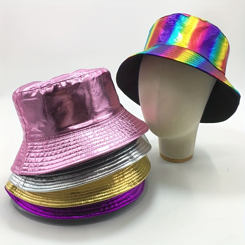 

Trendy Laser Reversible Bucket Hat Hip Hop Shiny Fisherman Cap Lightweight Packable Sun Hats For Women & Men