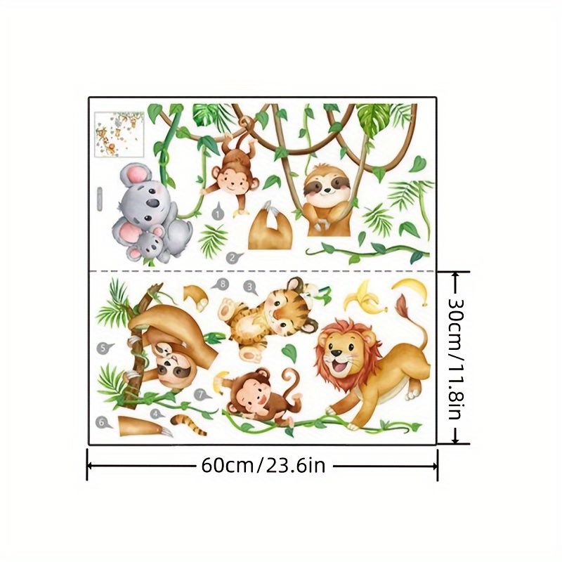 1pc Calcomanía Pared Animales Dibujos Animados Mono León - Temu
