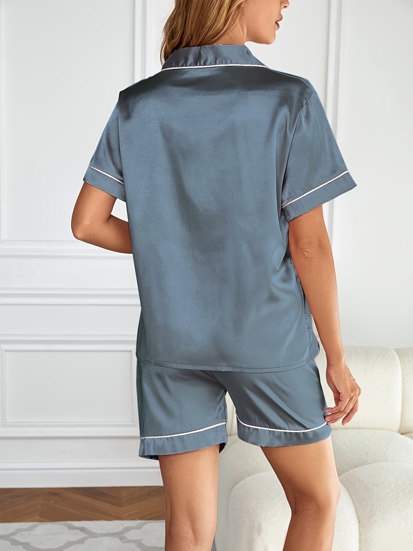 Women's Satin Pjs Cute Sleepwear Two Piece Lounger Set Short Sleeve Sleep  Tops And Shorts Loungewear 