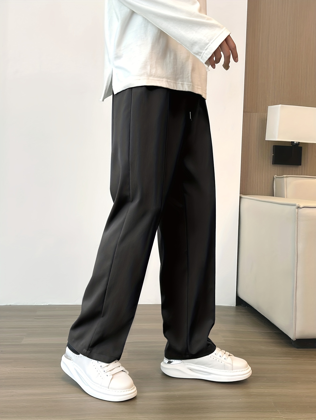 Mens Straight Suit Pants Loose Casual Wide Leg Trousers Business Office  Pants