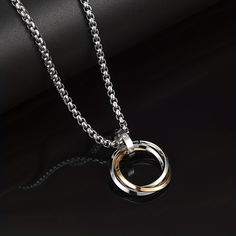 Men's Hip Hop Stainless Steel Triple Ring Pendant Necklace