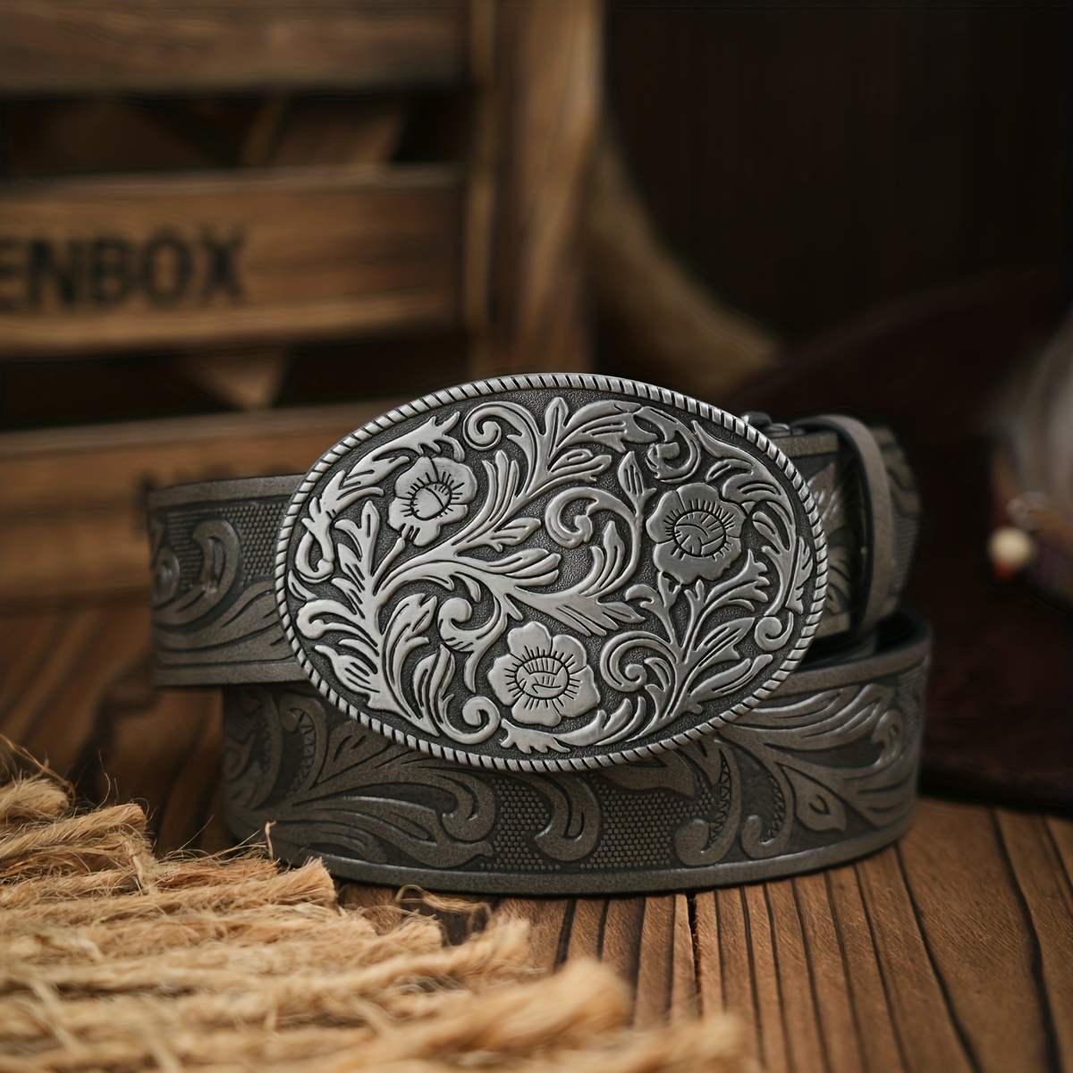Imitation Ostrich Cowboy Belt Engraved on Cowhide Leather