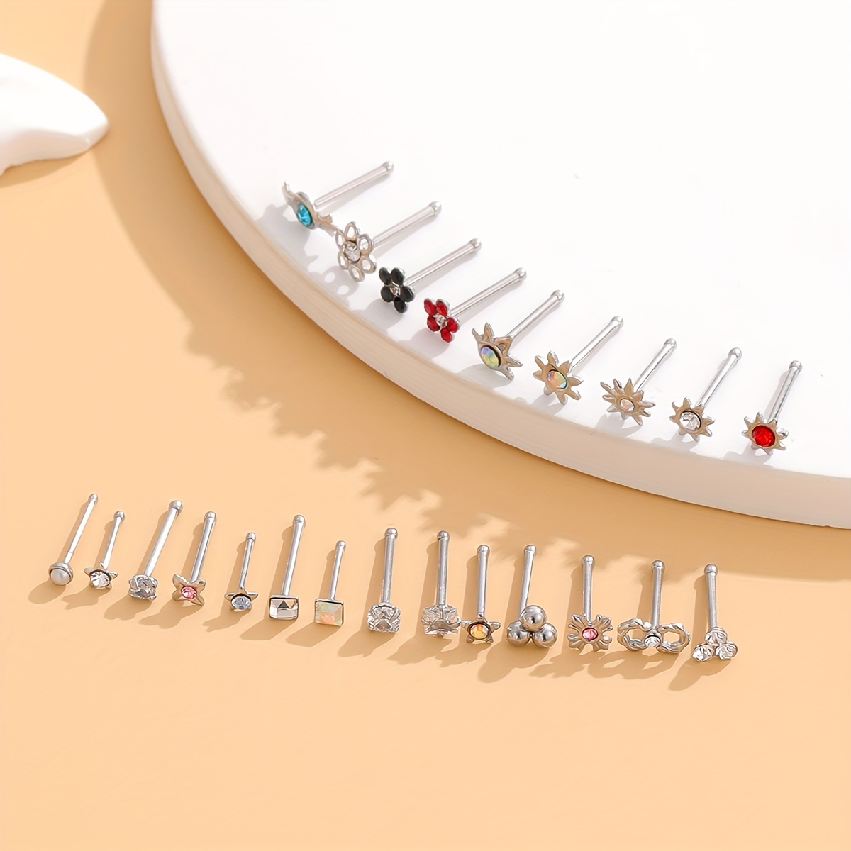23 Pcs Nose Stud Ring Set with Zircon Inlays