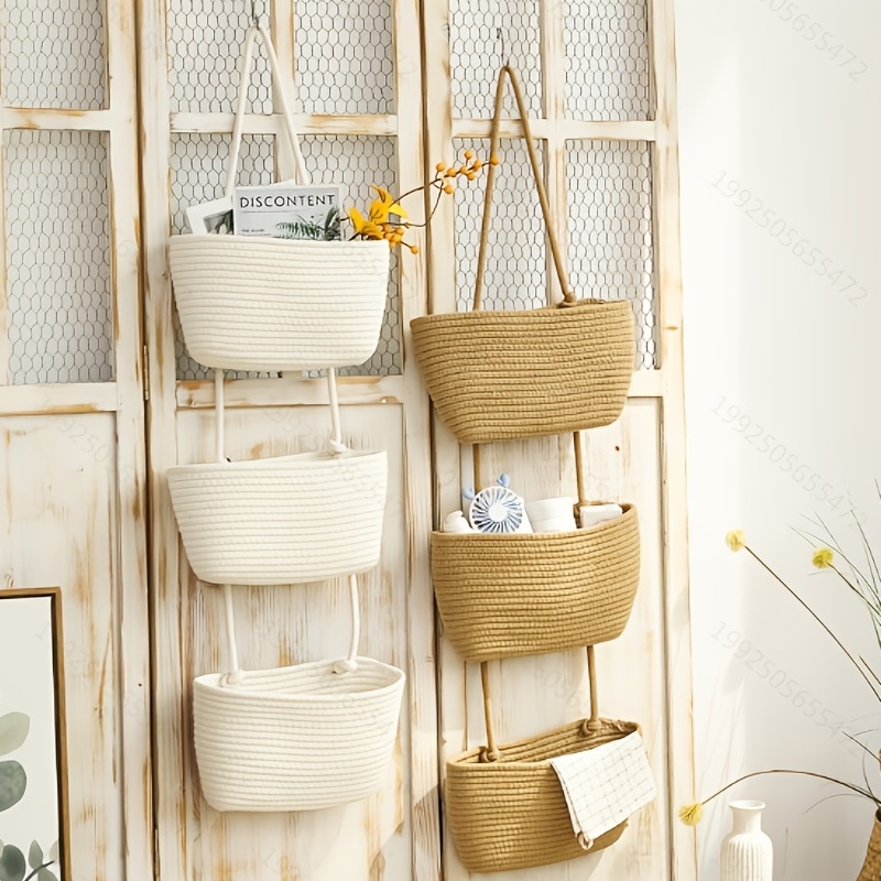 MarinaVida Wall Hanging Storage Baskets, Small Cotton Rope Woven