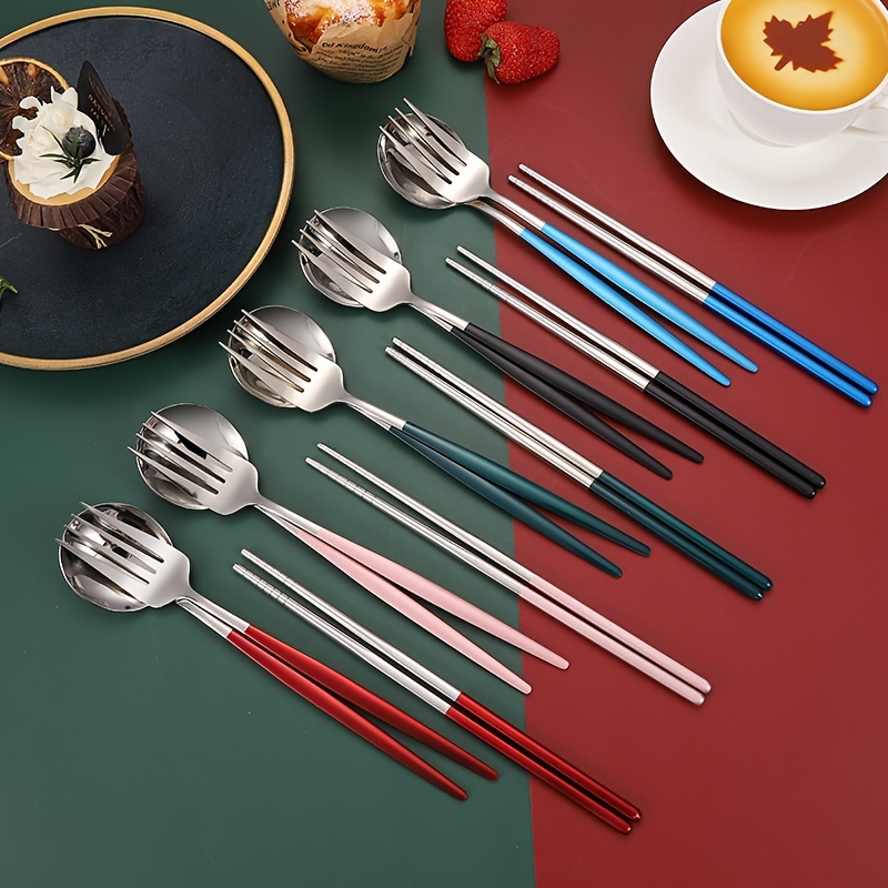 Travel Utensils, Stainless Steel 4pcs Cutlery Set,Portable Reusable  Flatware Silverware, Include Fork Spoon Chopsticks with Case - AliExpress