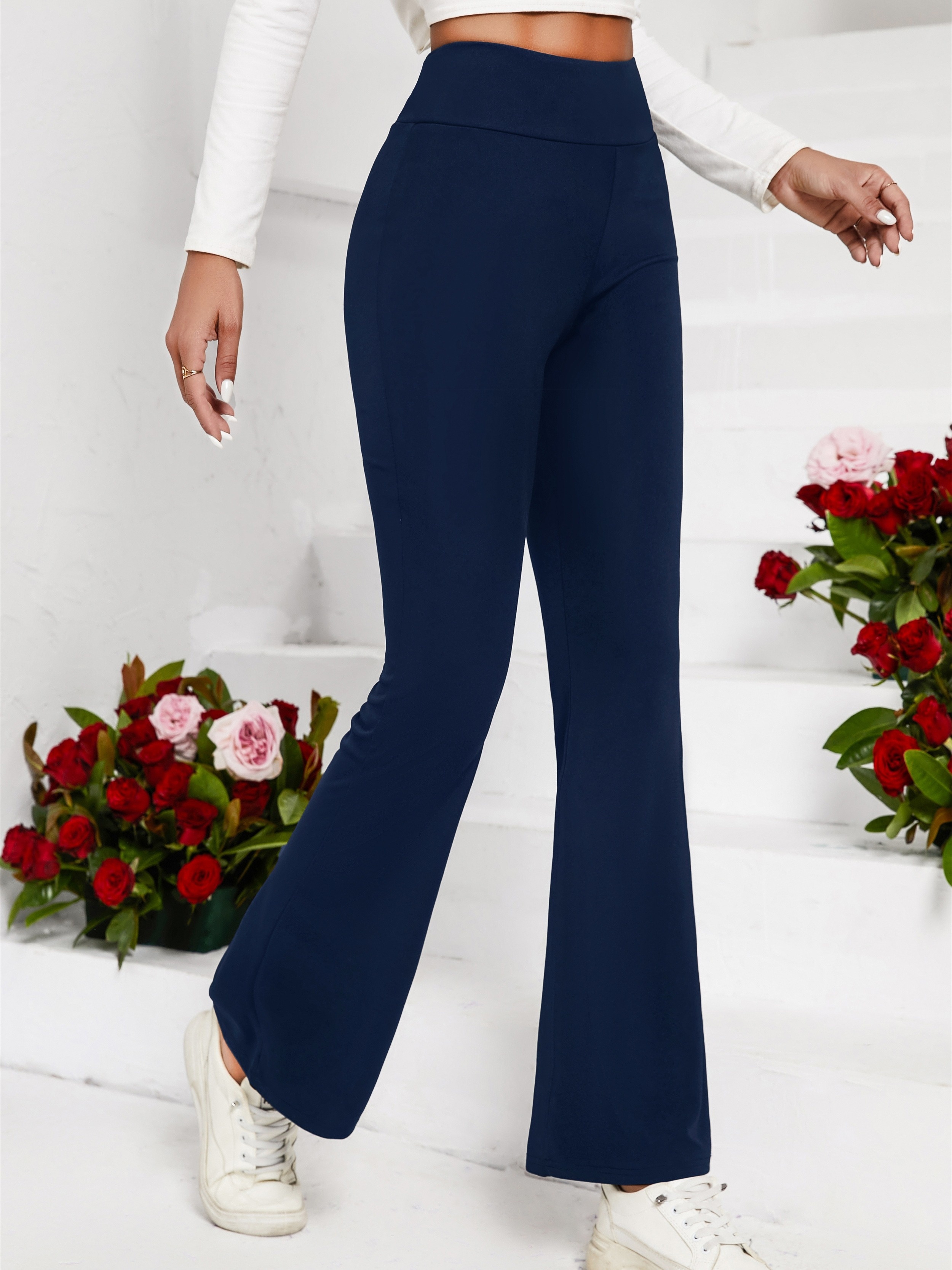 YUNAFFT Women High Waist Casual Wide Leg Long Pants Women's Slim Fit Flare  Solid Suit Pants Leisure Trousers Bell-bottoms Solid Color Pants