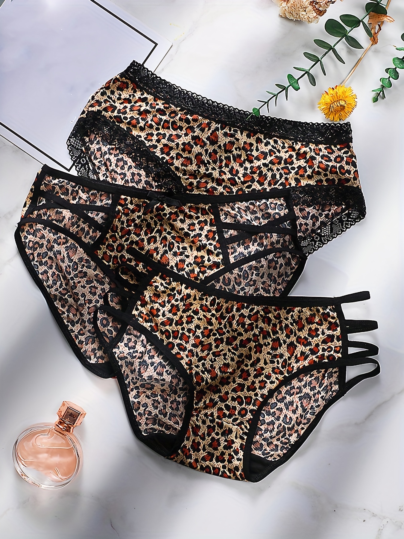 3pcs Leopard Print Briefs Panties Women's Lingerie Underwear