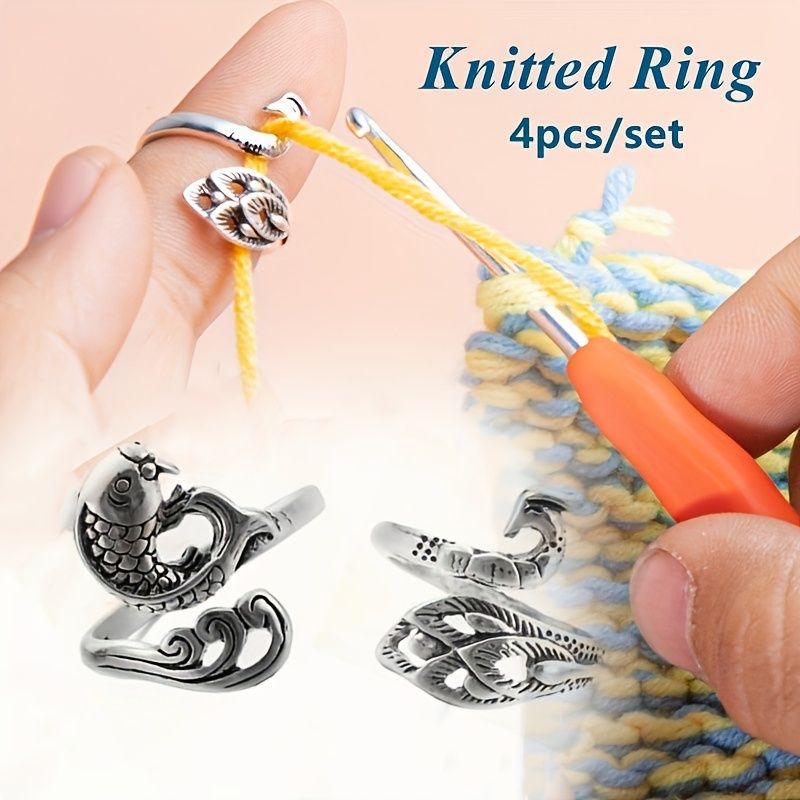 1/4pcs Knitting Tools Ring Crochet Loop DIY Finger Wear Thimble Yarn Guide  Adjustable Open Sewing Knitted Craft Supplies