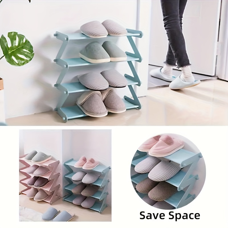 1pc Pink Shoe Storage Rack, Minimalist Non-woven Fabric Z-shaped Shoe Shelf  Organizer And Storage For Floor And Home