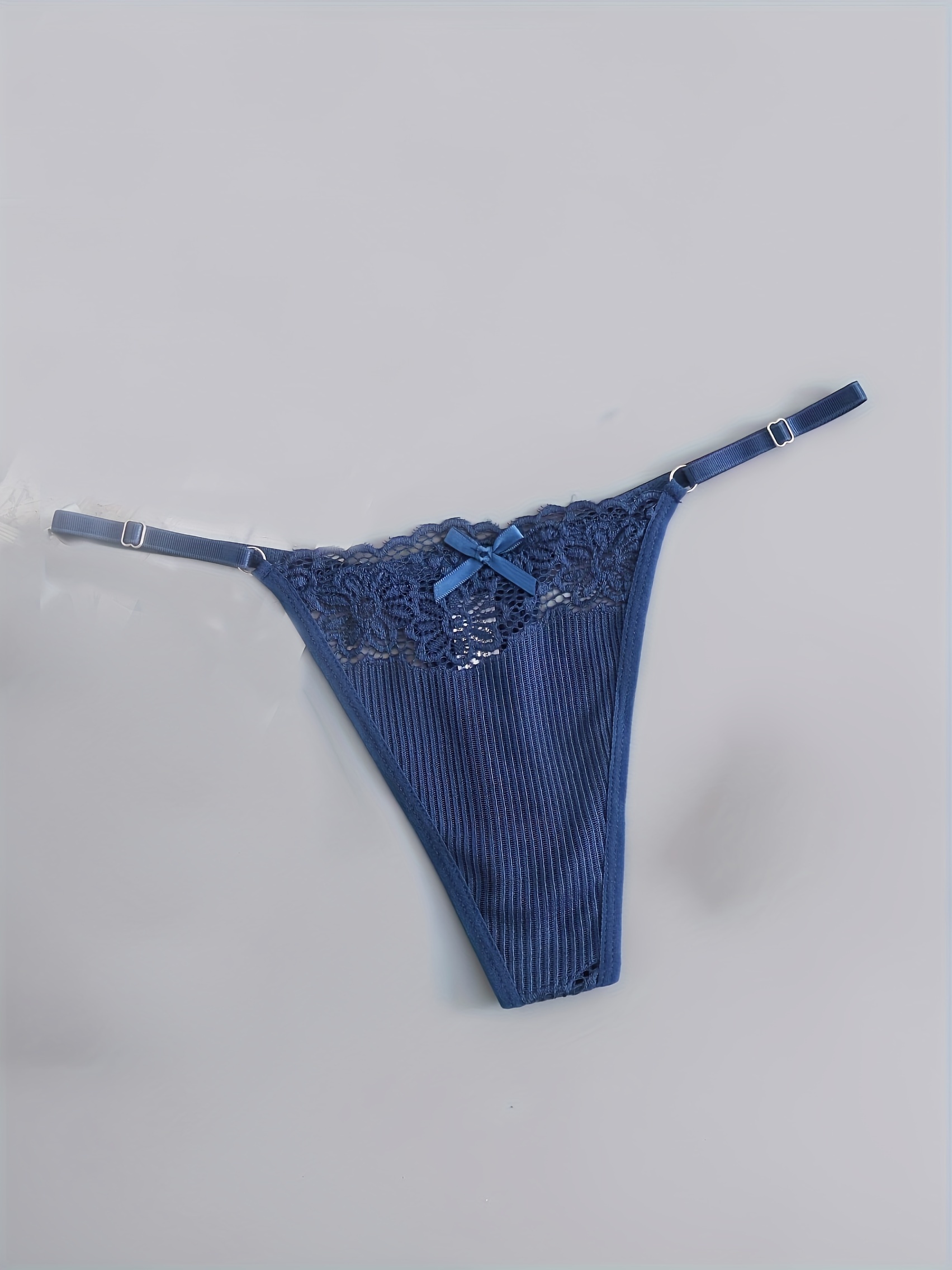 Victorias Secret Underwear Extra Low Rise Thong Panty Size Large NWT Blue  Lace 