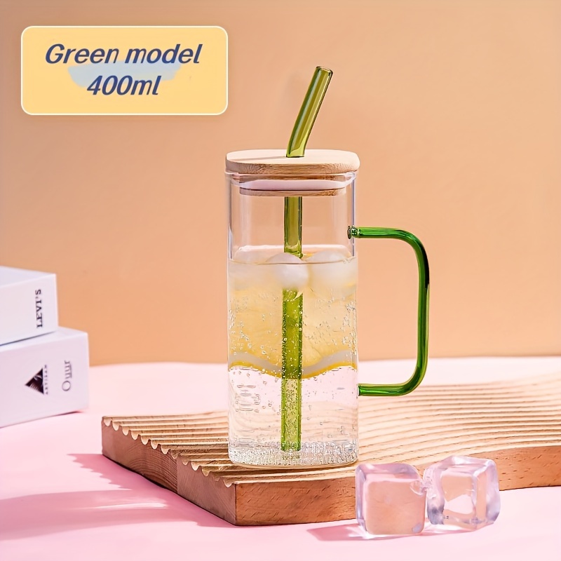 Preppy Water Glass With Bamboo Top and Glass Straw 