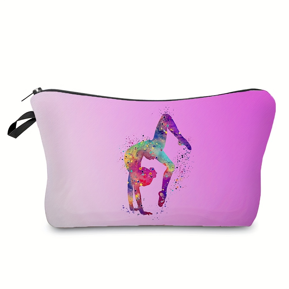 Image of Cartoon Watercolor Gymnastics Printed Makeup Bag, Travel Portable Toiletry Bag, Cosmetics Storage Pouch, Daily Clutch, Phone Bag, Student Pencil Case, Party Gift
