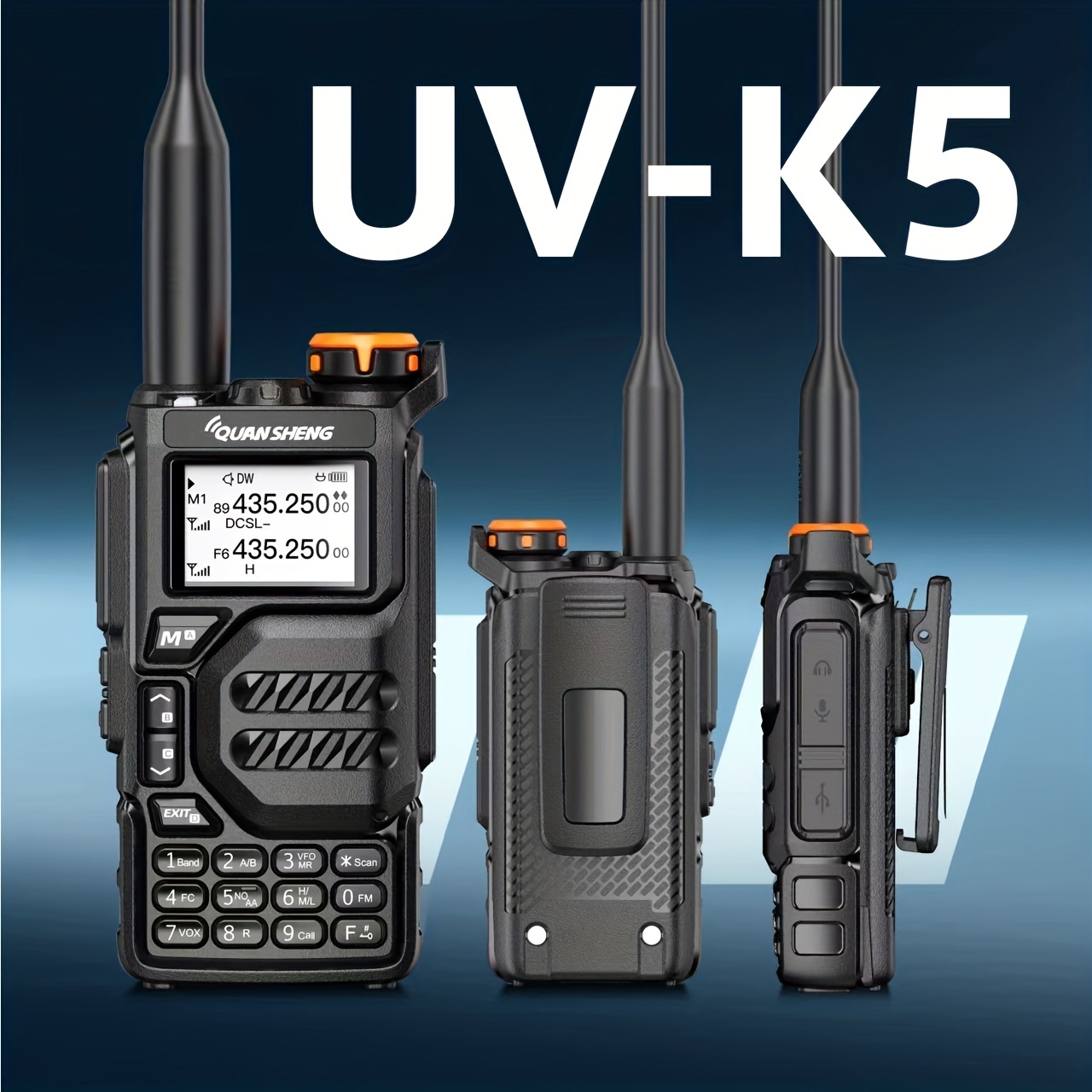 Quansheng UV-K5 5W Handled Ham Radio Two Way Radio NOAA Emergency Weather  Receiver With Type-C Charging Cable, Headset (Black)