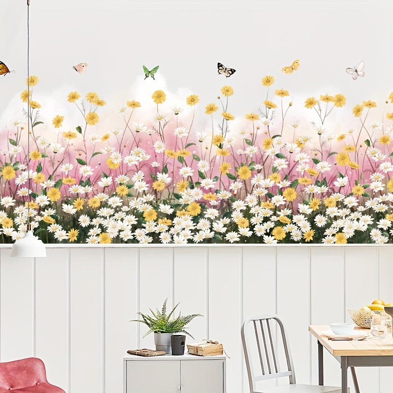 Yellow Daisies Flowers Wall Decals Small Fresh White - Temu