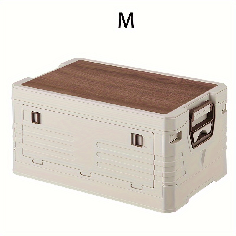 1pc Foldable Storage Box, Camping Portable Storage Box With Wooden Cover,  Trunk Car Groceries Dustproof Box, Home Storage Box,Multi-purpose Office Sto