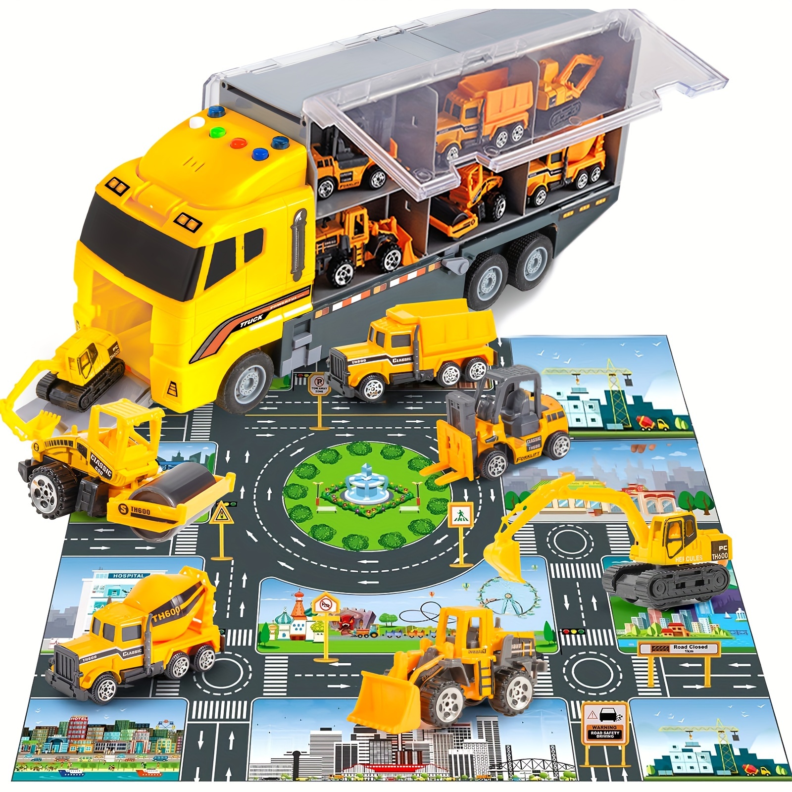 TEMI Juguetes para niños de 3, 4, 5, 6 años, juguetes de construcción  fundidos a presión, coche con retroceso, excavadora 4 en 1, excavadora