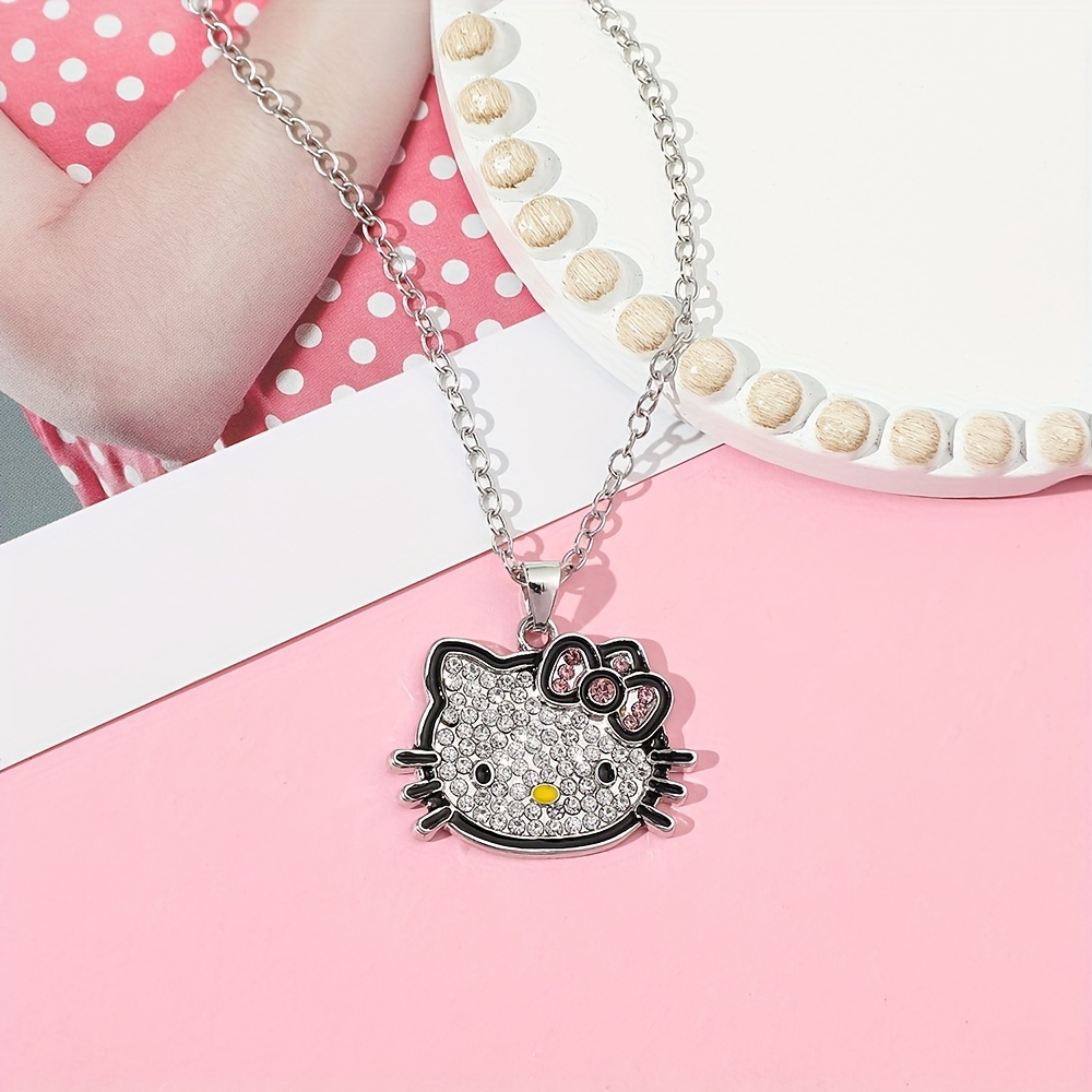 Kawaii Hello Kitty Necklace With Chain Alloy Crystals Y2K Kitty Cat Pendant  Necklaces Sanrio Women Exquisite Clavicle Chain