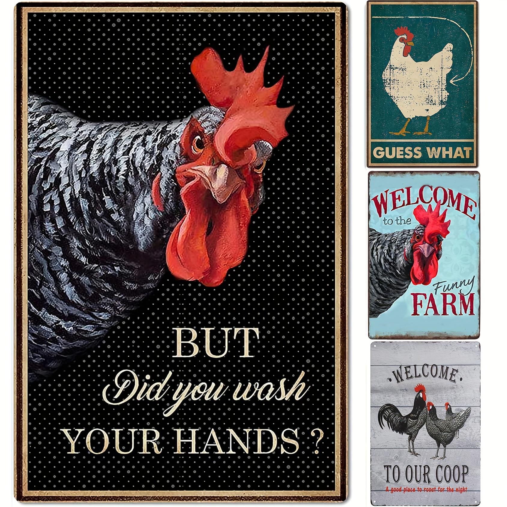 Cute Educational Chicken Knowledge Breeds of Chickens Chart Vintage Metal  Tin Sign For Farm Club Cafe Bar Home Kitchen Wall Decoration 12 x 8