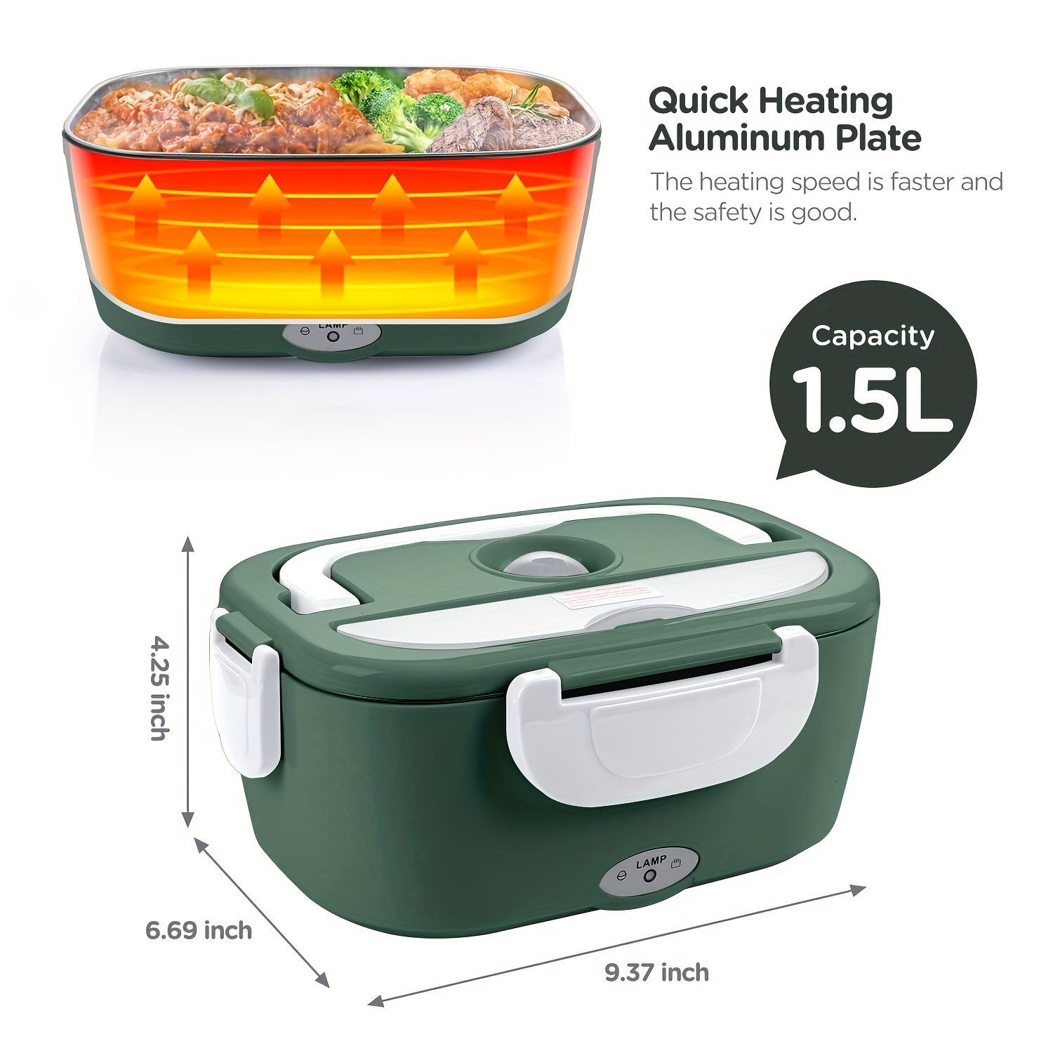 60W Electric Lunch Box Food Heater Leakproof 12V/24V/110V  Portable Food Warmer heated Fast Heating Microwave for Adults Car/Home/Truck/Office  with 1.5L Removable Stainless Steel Container Carry Bag: Home & Kitchen
