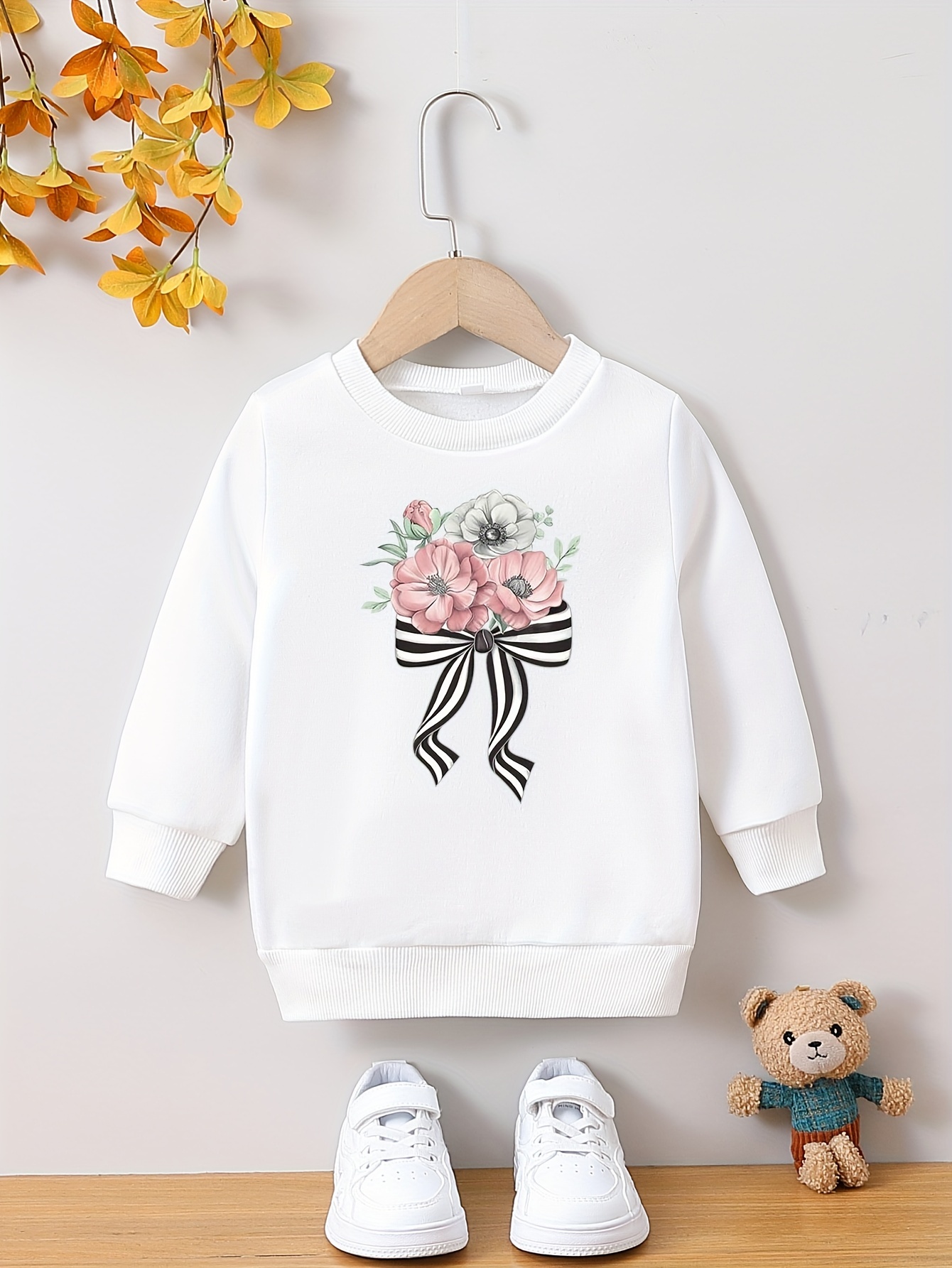 Toddler Girl Butterfly Print Bowknot Design Pink Hoodie Sweatshirt