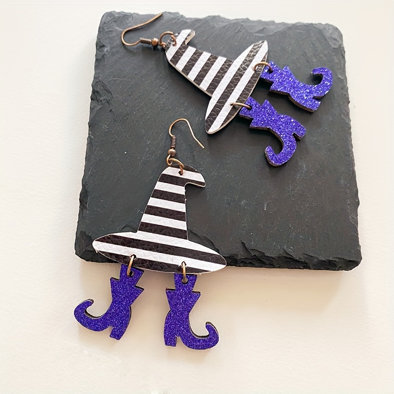 Halloween Acrylic Witch Hat Black Cat Earrings – Dangle Festival Jewelry For Women