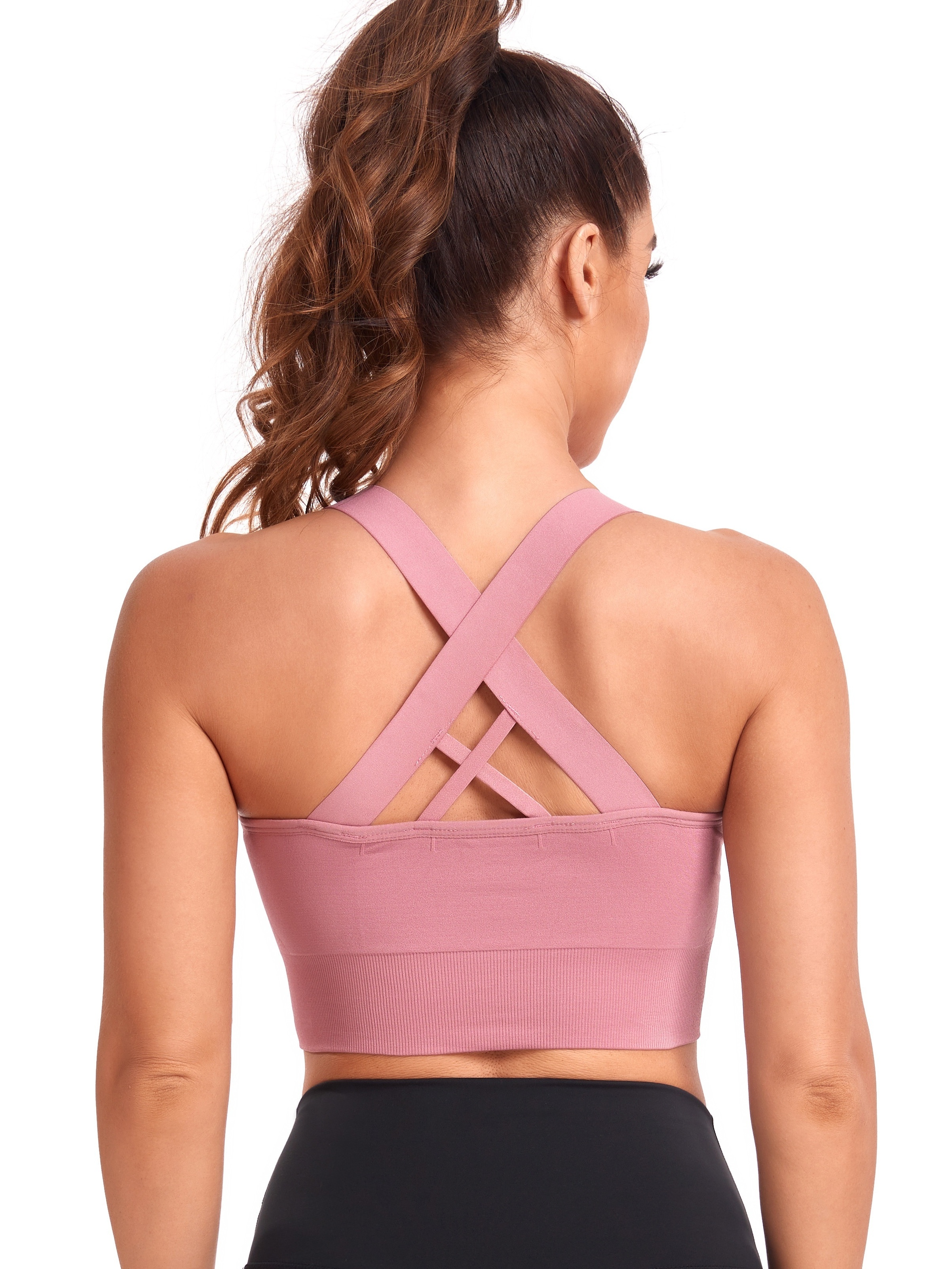 FITTIN Cross Back Sports Bras for Women - Seamless Sports Bra with  Removable Padded for Yoga Gym Workout at  Women's Clothing store