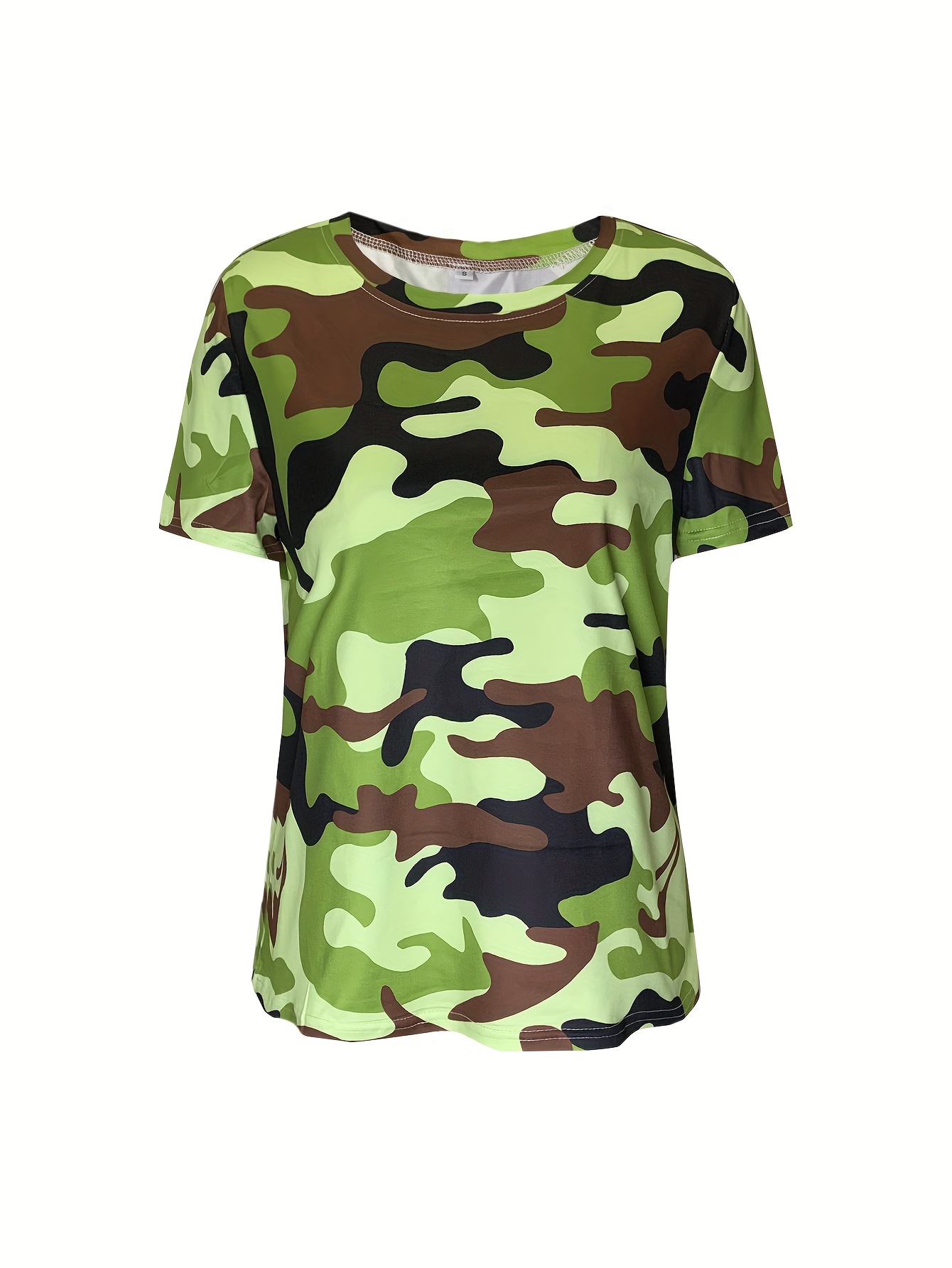 camo print crew neck t shirt casual short sleeve top for spring summer womens clothing multicolor 2