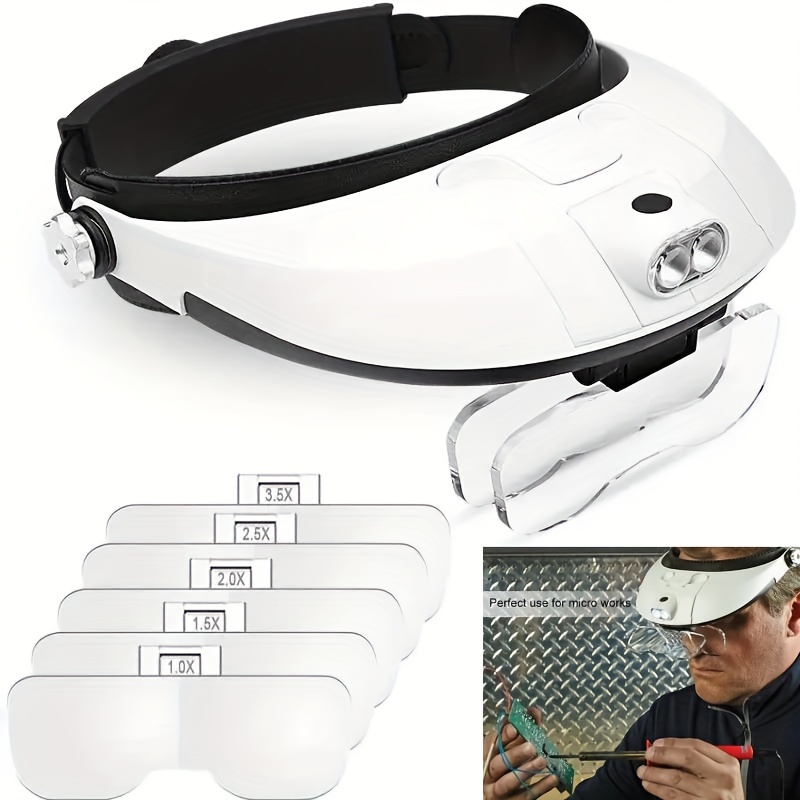 Premium Head-Worn LED Lighted Headband Magnifier, Visor Style, Center  Mounted 5 LED Illumination, 5x Swivel Eye Loupe