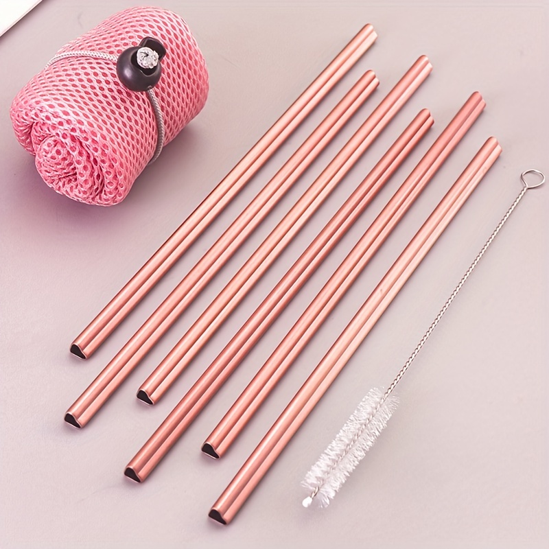 Stainless Steel Reusable Straws, Rose Gold