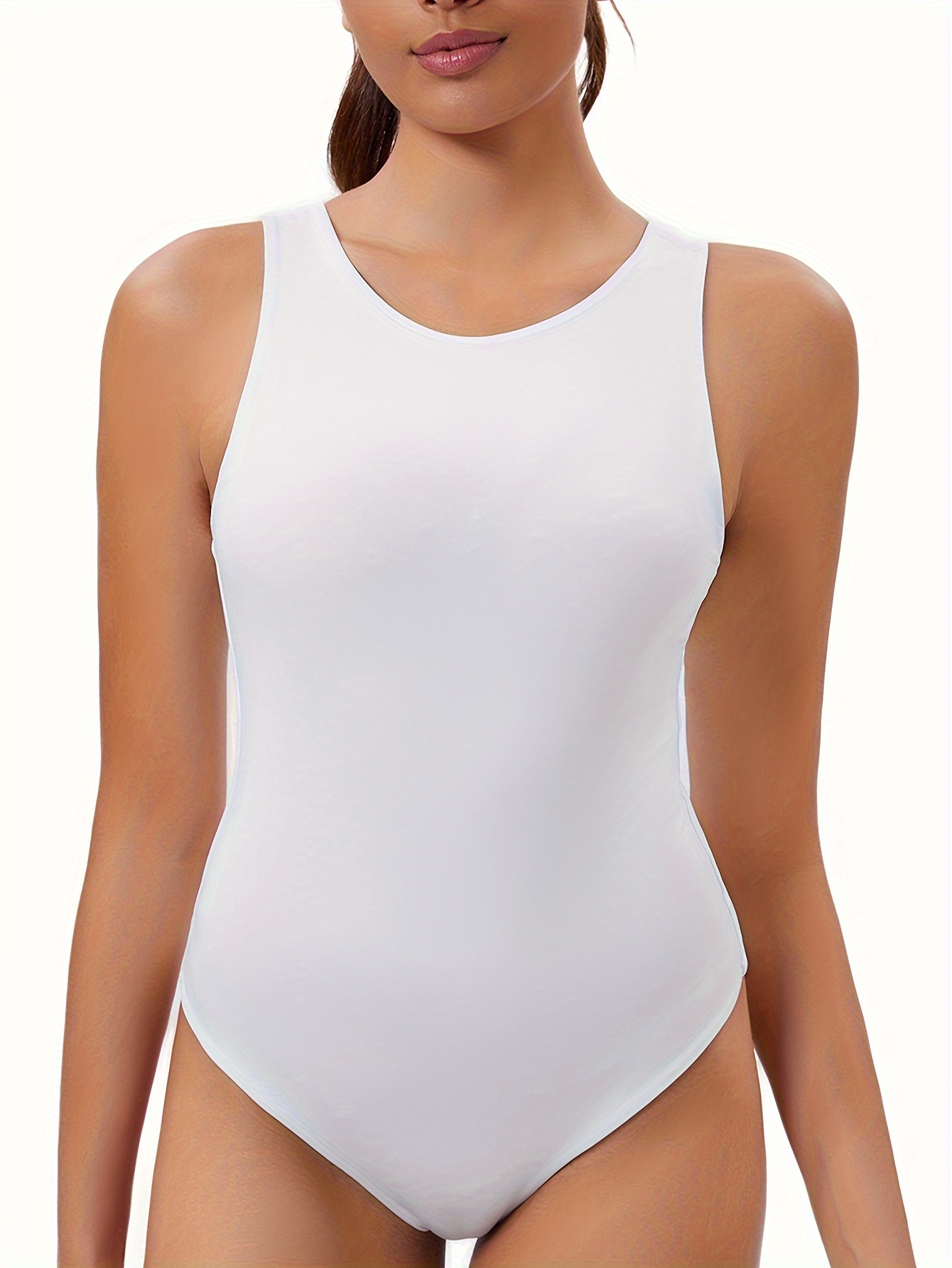 Tummy Control Shaping Bodysuit Solid Backless Cami Thong - Temu