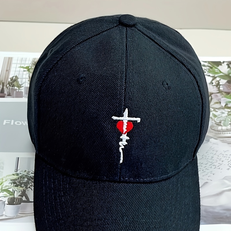 Cross Heart Embroidered Baseball Black Casual Dad Hats - Temu